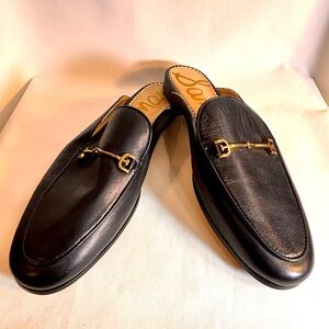 SAM EDELMAN Sz 8.5 Linnie Leather Loafer Mules with Gold Detailing